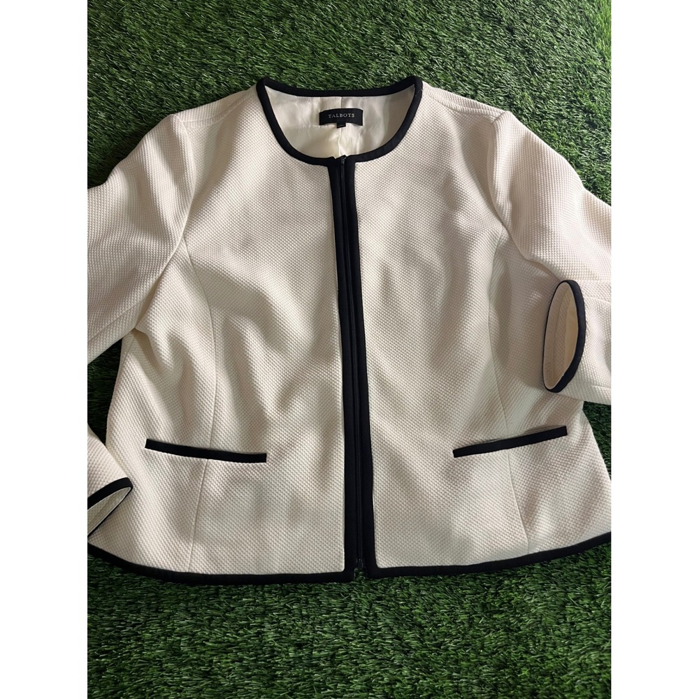 Talbots White Blazer with Black Trim and Zip Front